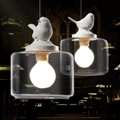 Hanging Lamp with Glass Shade and Decorative Bird 2