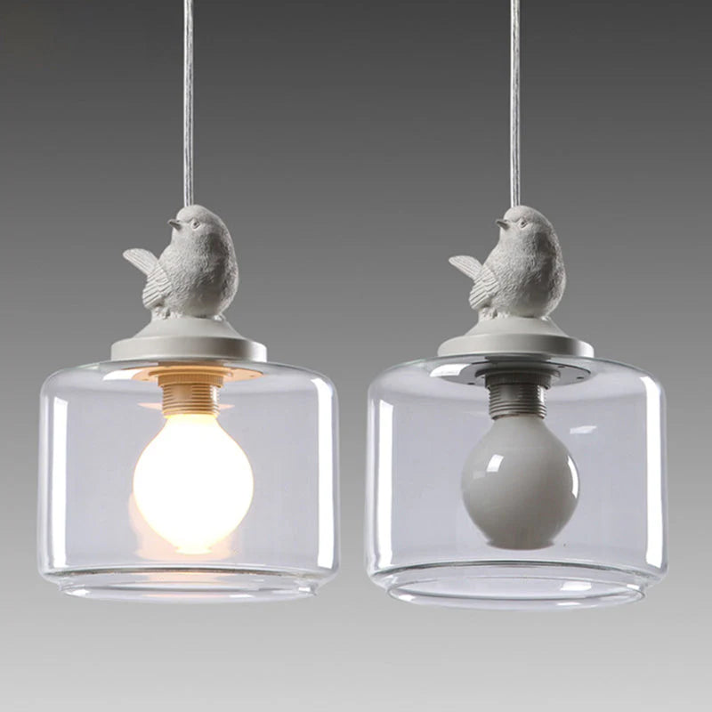 Hanging Lamp with Glass Shade and Decorative Bird 3