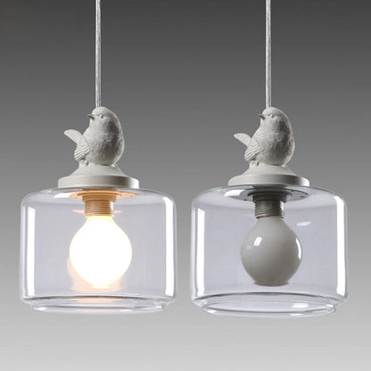 Hanging Lamp with Glass Shade and Decorative Bird 3