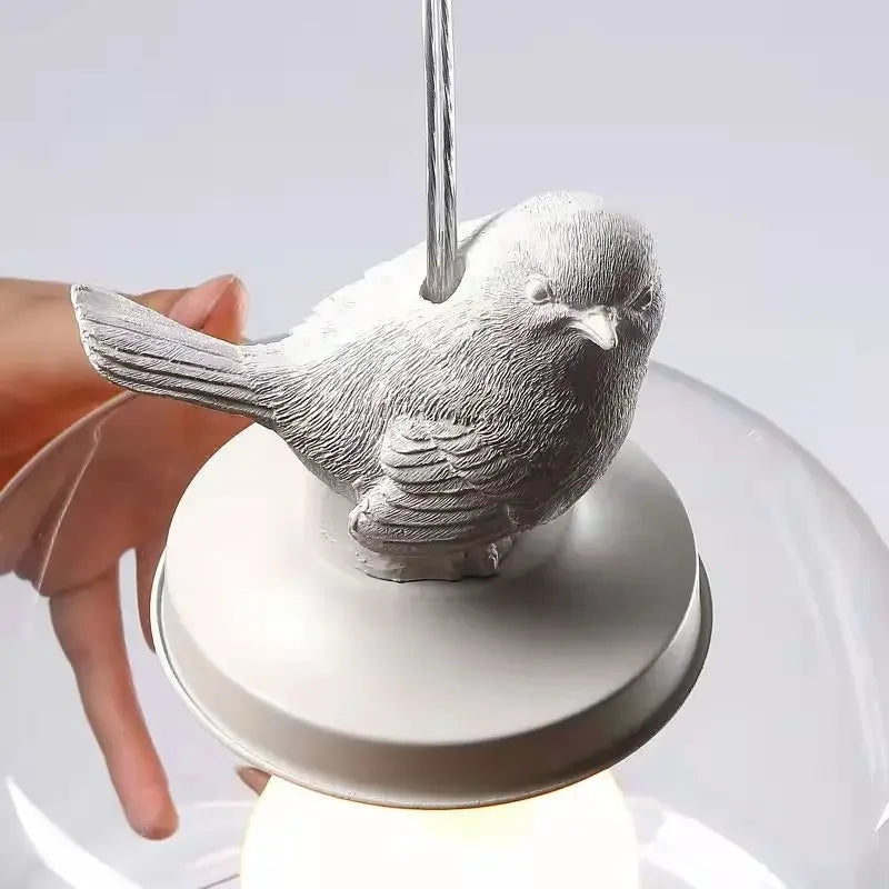 Hanging Lamp with Glass Shade and Decorative Bird 6