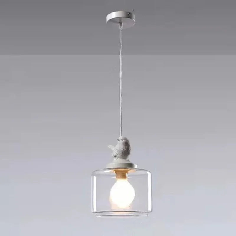 Hanging Lamp with Glass Shade and Decorative Bird 7