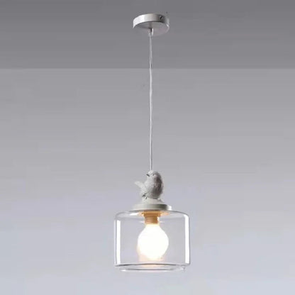 Hanging Lamp with Glass Shade and Decorative Bird 7