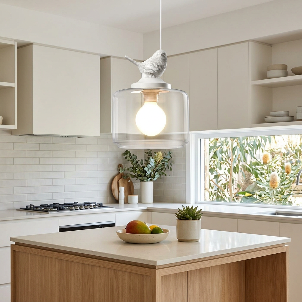 Elara Haus Whimsical Bird & Glass Pendant Light