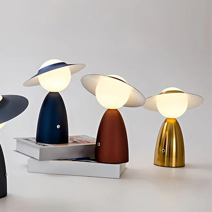LED table lamp in the shape of a character with a hat – a designer night lamp for the living room or bedroom 1