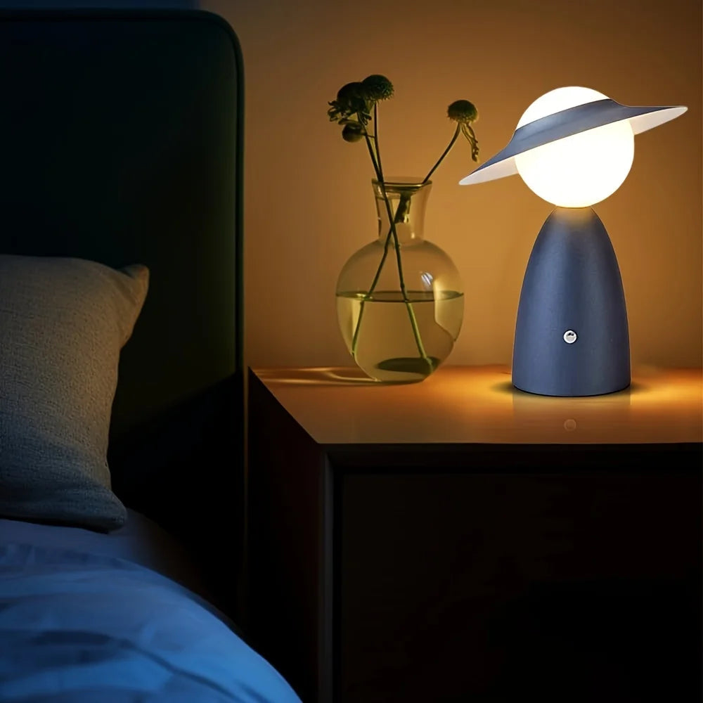 LED table lamp in the shape of a character with a hat – a designer night lamp for the living room or bedroom 2