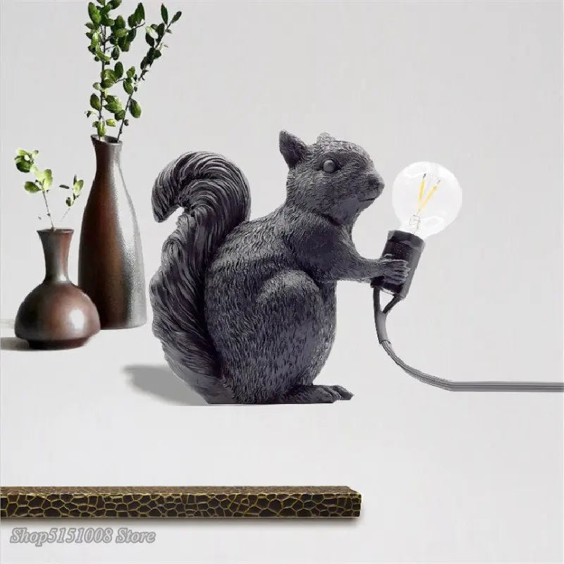 Decorative LED lamp in the shape of a squirrel – a designer figurine with a light bulb, for interiors and gardens 0