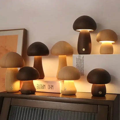 Wooden mushroom-shaped LED table lamp – a cozy night light 1