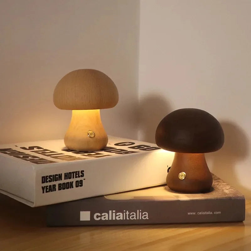 Wooden mushroom-shaped LED table lamp – a cozy night light 2