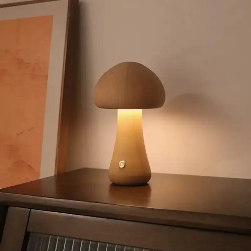 Wooden mushroom-shaped LED table lamp – a cozy night light 7