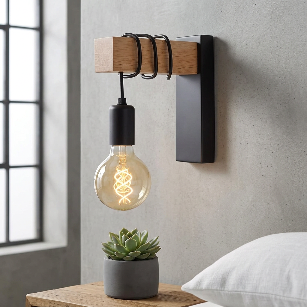 Elara Haus Wooden Beam Wall Sconce with Wrapped Cord Light