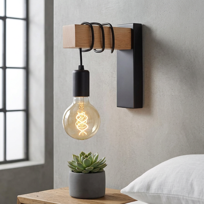 Elara Haus Wooden Beam Wall Sconce with Wrapped Cord Light