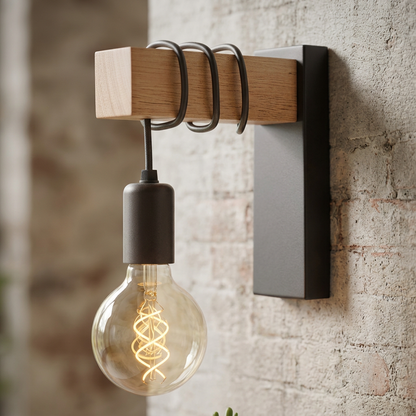 Elara Haus Wooden Beam Wall Sconce with Wrapped Cord Light