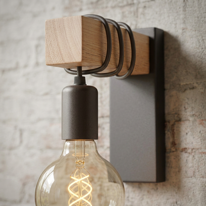 Elara Haus Wooden Beam Wall Sconce with Wrapped Cord Light