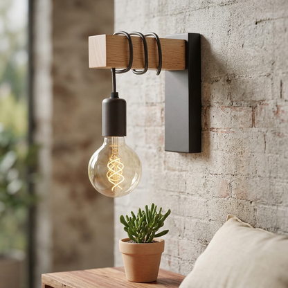 Elara Haus Wooden Beam Wall Sconce with Wrapped Cord Light