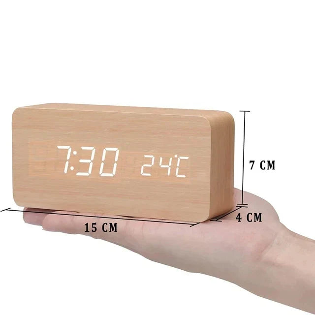 LED Smart Alarm Clock | Modern Voice-Controlled Wooden Design 11