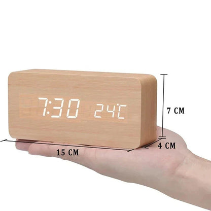 LED Smart Alarm Clock | Modern Voice-Controlled Wooden Design 11