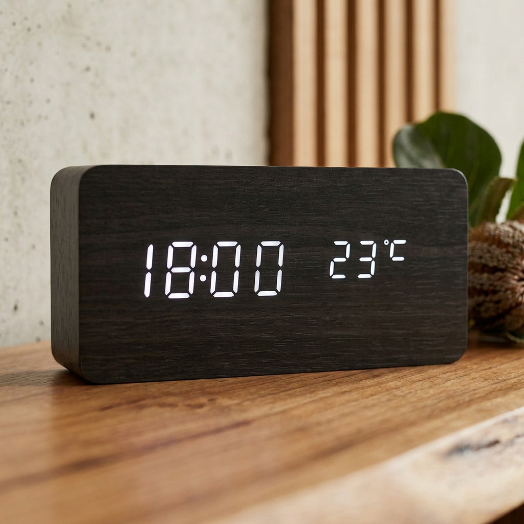 Elara Haus Wooden Block Digital Desk Alarm Clock