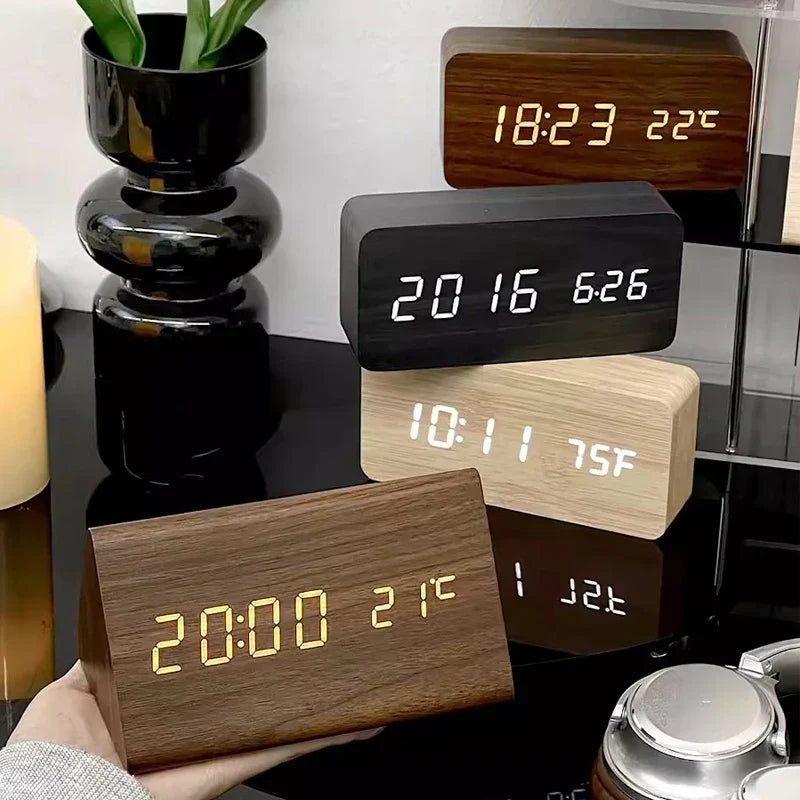 LED Smart Alarm Clock | Modern Voice-Controlled Wooden Design 1