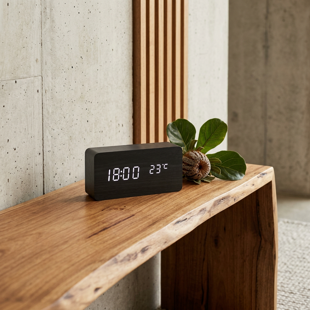 Elara Haus Wooden Block Digital Desk Alarm Clock