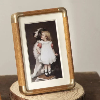 Brooks Tabletop Photo Frame | Vintage Wood & Brass Design 0