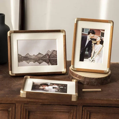 Brooks Tabletop Photo Frame | Vintage Wood & Brass Design 1