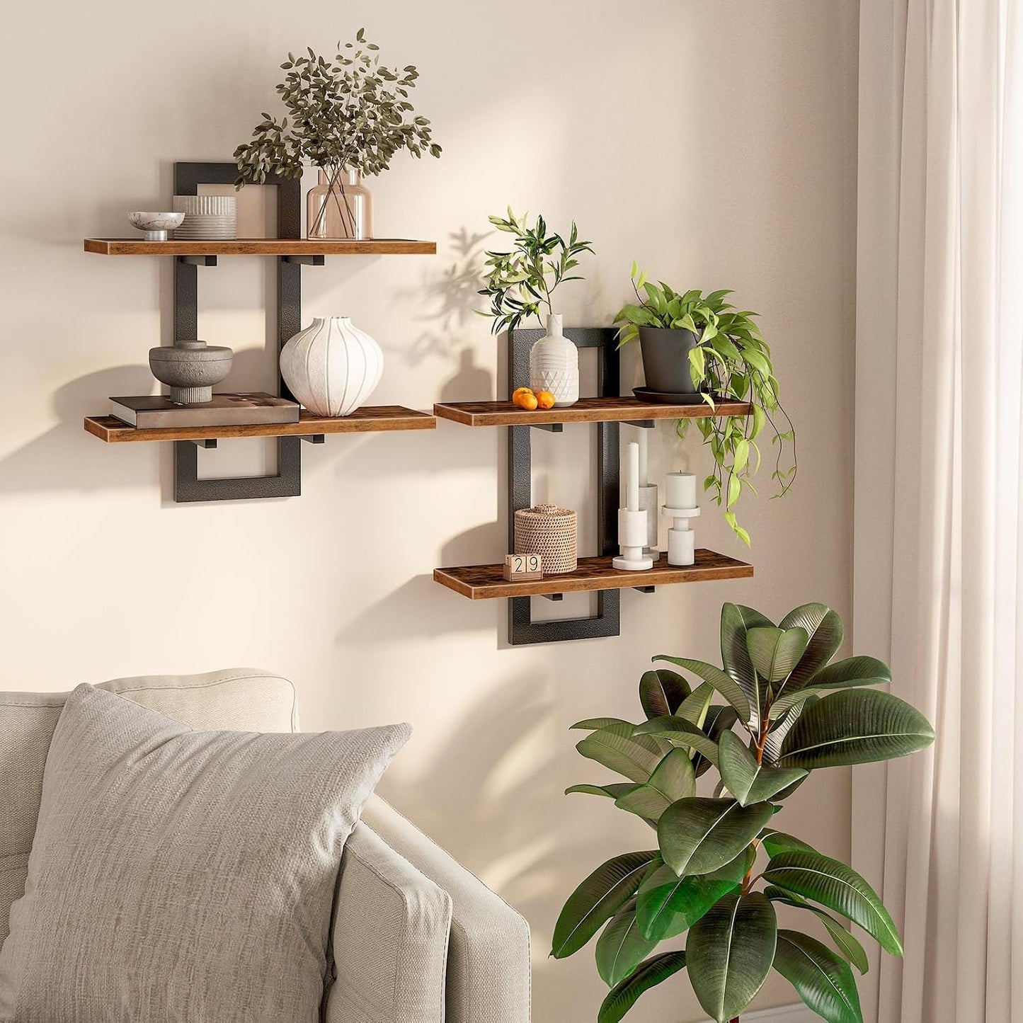 Elara Haus 2-Tier Metal Frame Wall Shelves Set