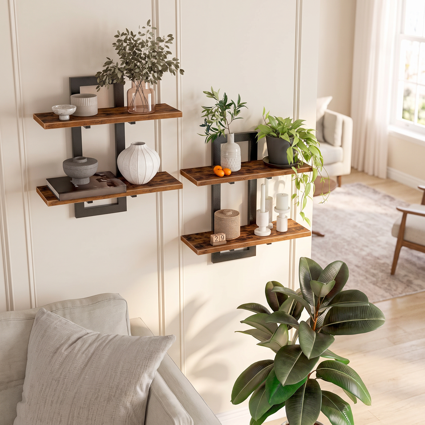 Elara Haus 2-Tier Metal Frame Wall Shelves Set