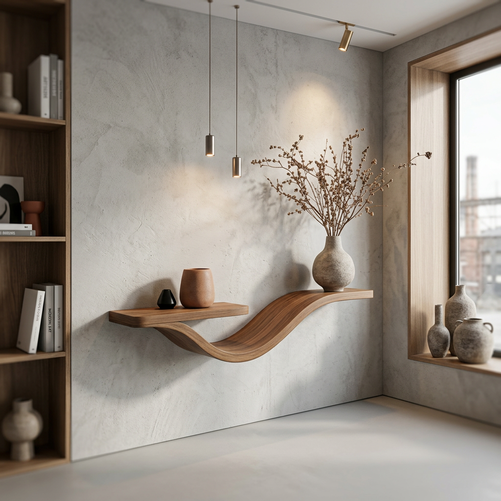 Elara Haus Biophilic Timber Wavy Floating Shelf