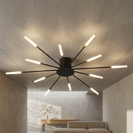 Elara Haus Flush Mount Ceiling Light - Metal Acrylic Black Gold LED Ceiling Lights