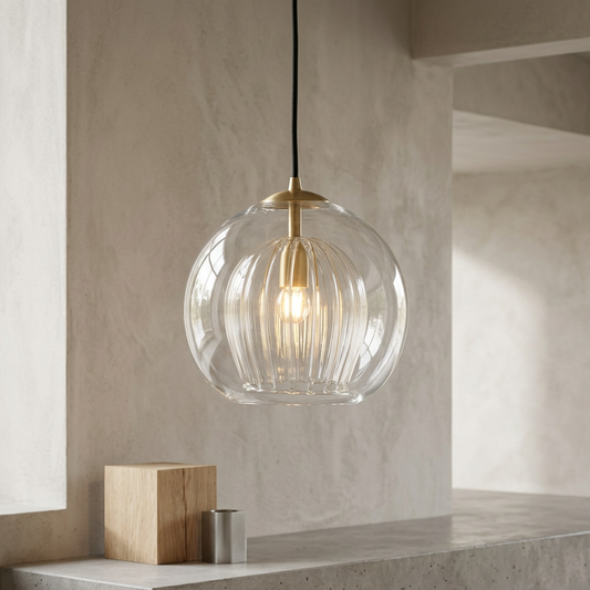 Elara Haus Glass Pendant Light - Clear & Amber Glass Kitchen Pendant Lighting