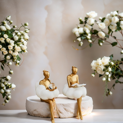 Elara Haus Gold Reading Woman on Cloud Sculpture - Shelf Sitter Decor