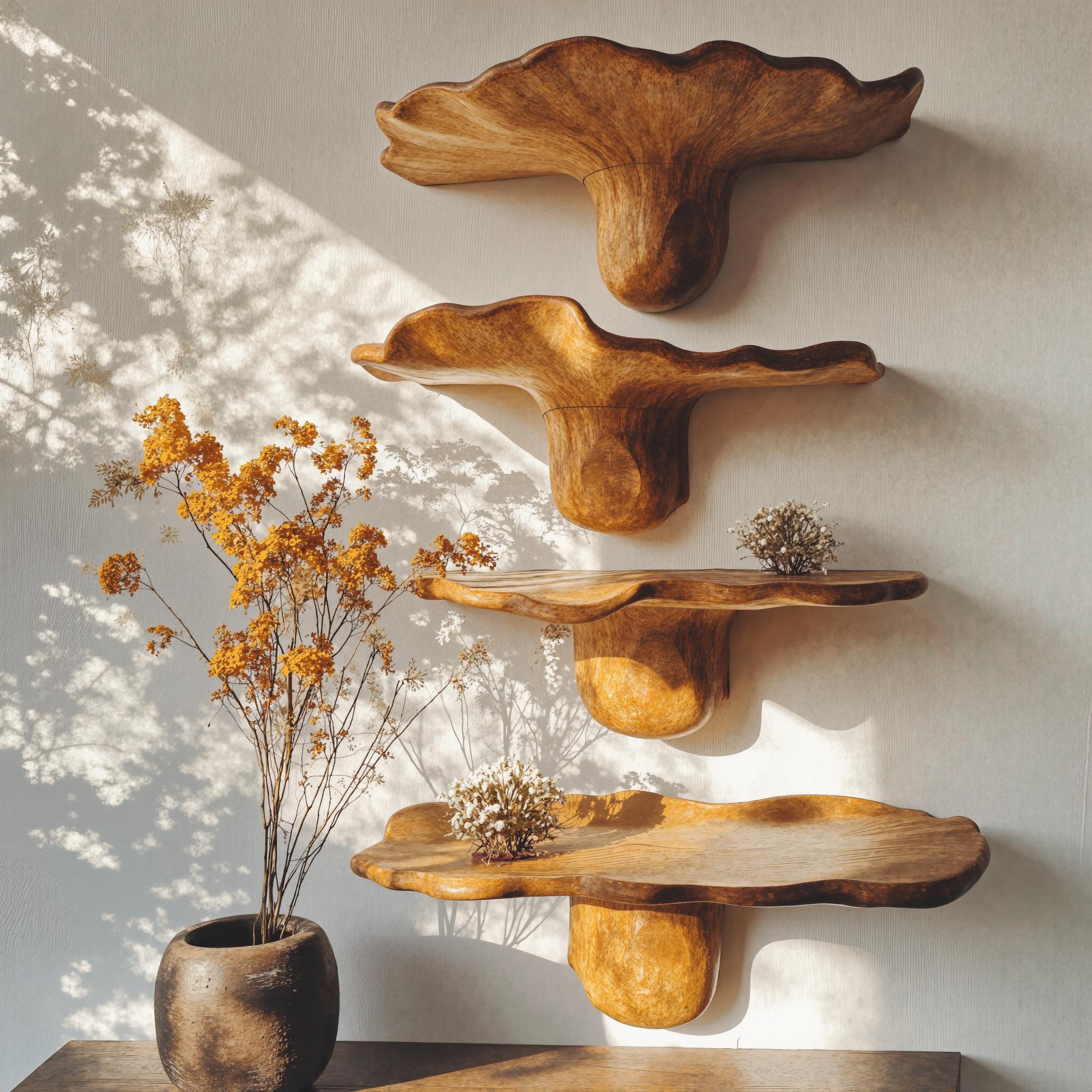 Handcrafted Mushroom Design Wood Shelf For Wall Art SILDTMR013 0