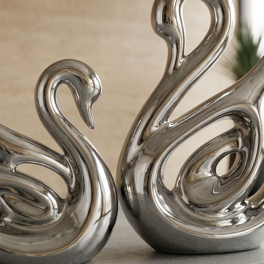 Elara Haus High-Quality Silver Swan Couple Sculpture - Symbolic Home Decor