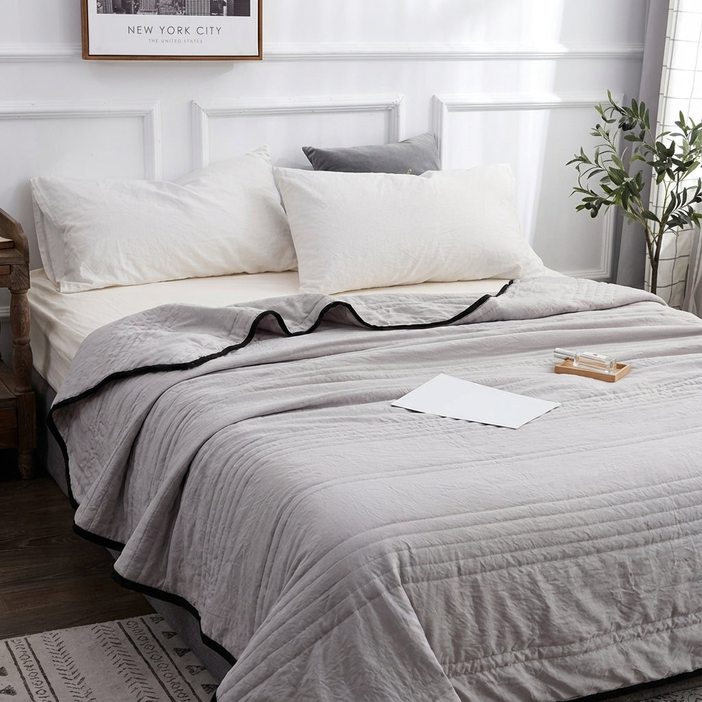 Elara Haus Horizontal Striped Stitching Bed Blanket