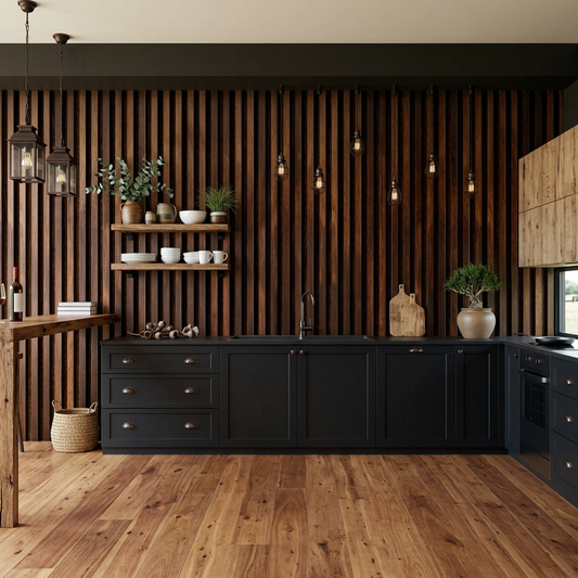 Elara Haus Modern Walnut Flute – Minimalist Linear 3D Slatted Panel