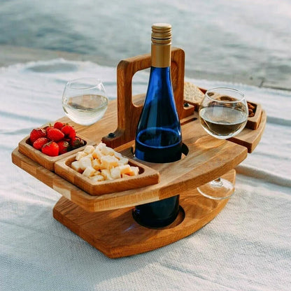 Elara Haus Portable Wooden Wine & Picnic Table with Carry Handle