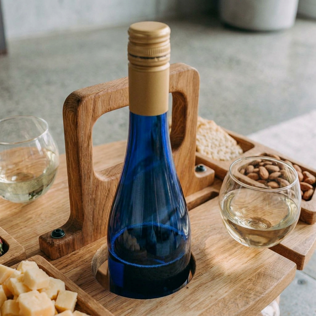 Elara Haus Portable Wooden Wine & Picnic Table with Carry Handle