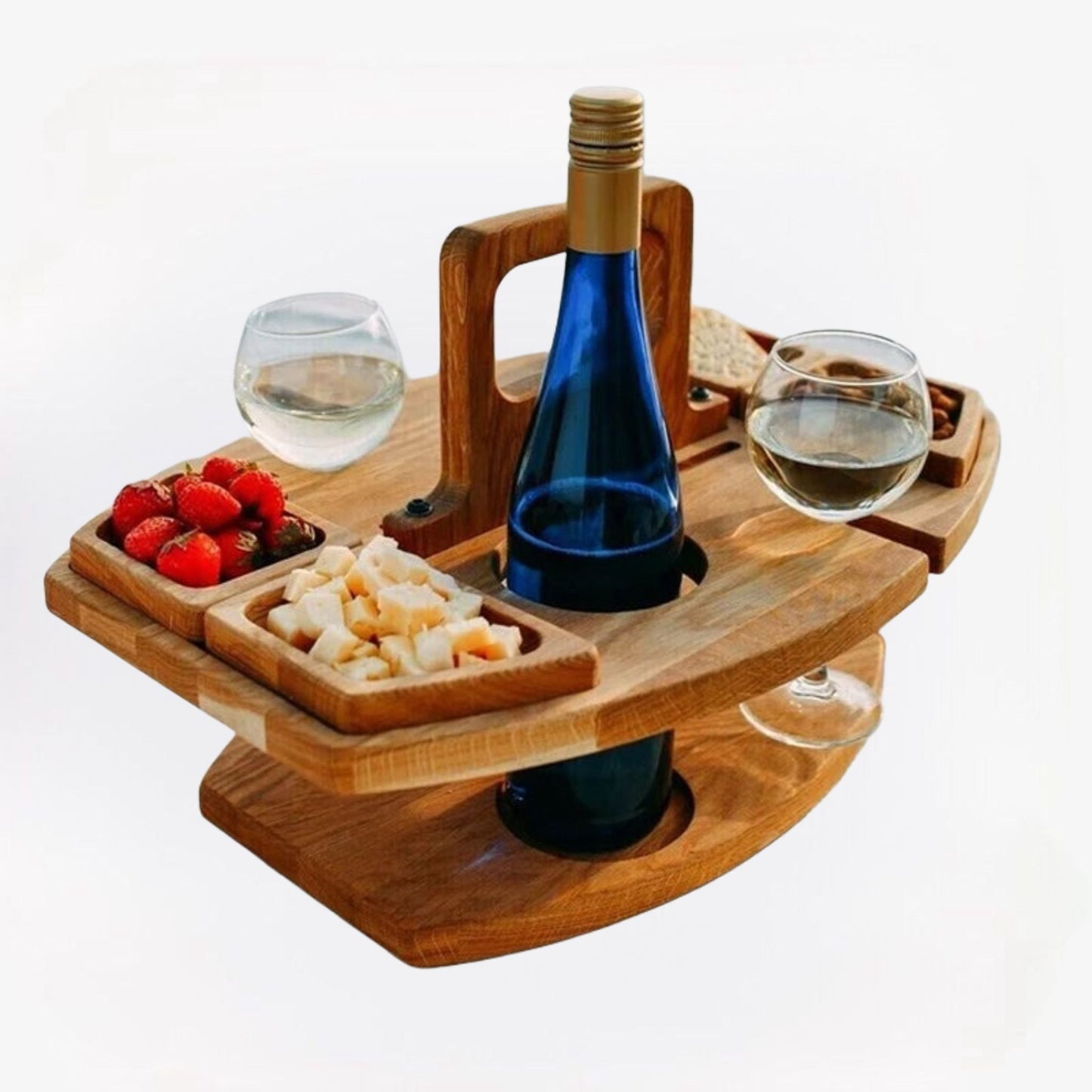 Elara Haus Portable Wooden Wine & Picnic Table with Carry Handle