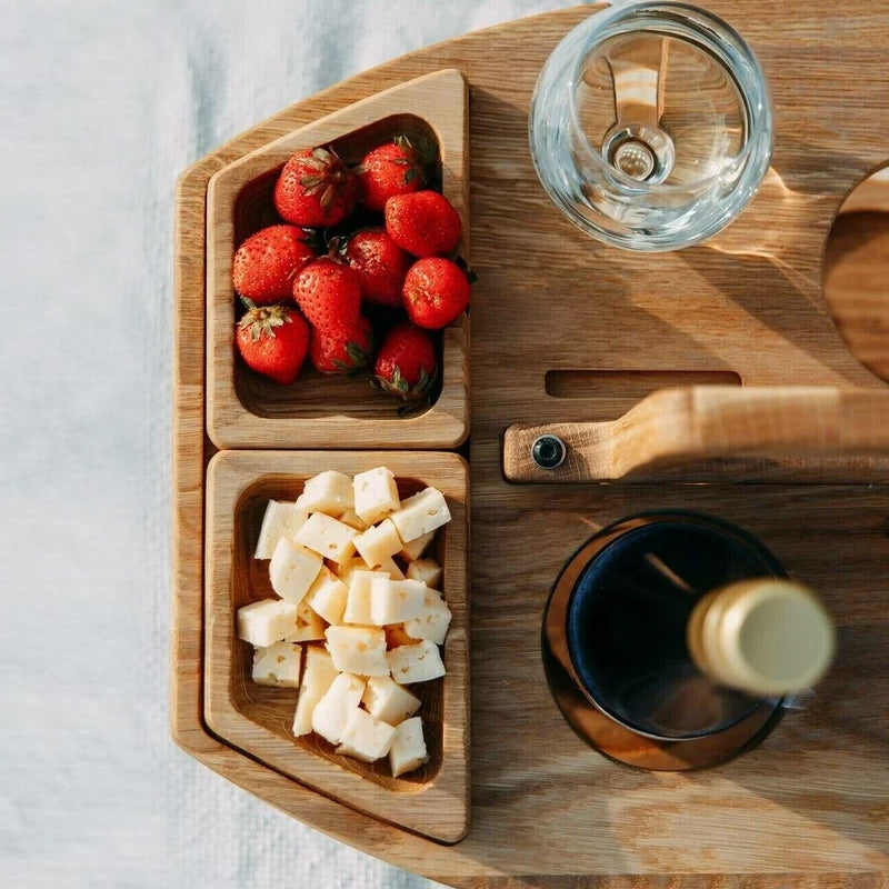 Elara Haus Portable Wooden Wine & Picnic Table with Carry Handle