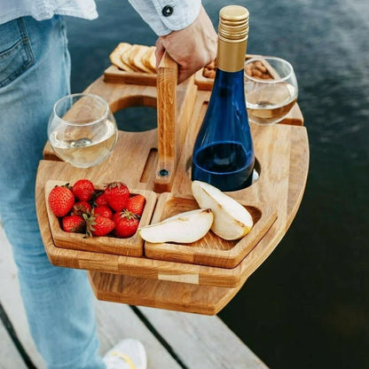 Elara Haus Portable Wooden Wine & Picnic Table with Carry Handle