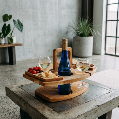Elara Haus Portable Wooden Wine & Picnic Table with Carry Handle
