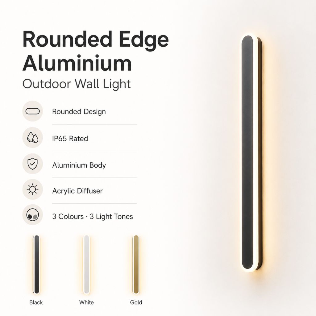 Rounded Edge Aluminium Outdoor Wall Light – IP65 Rated