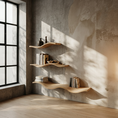 Elara Haus Sculptural Wood Wave Wall Shelf