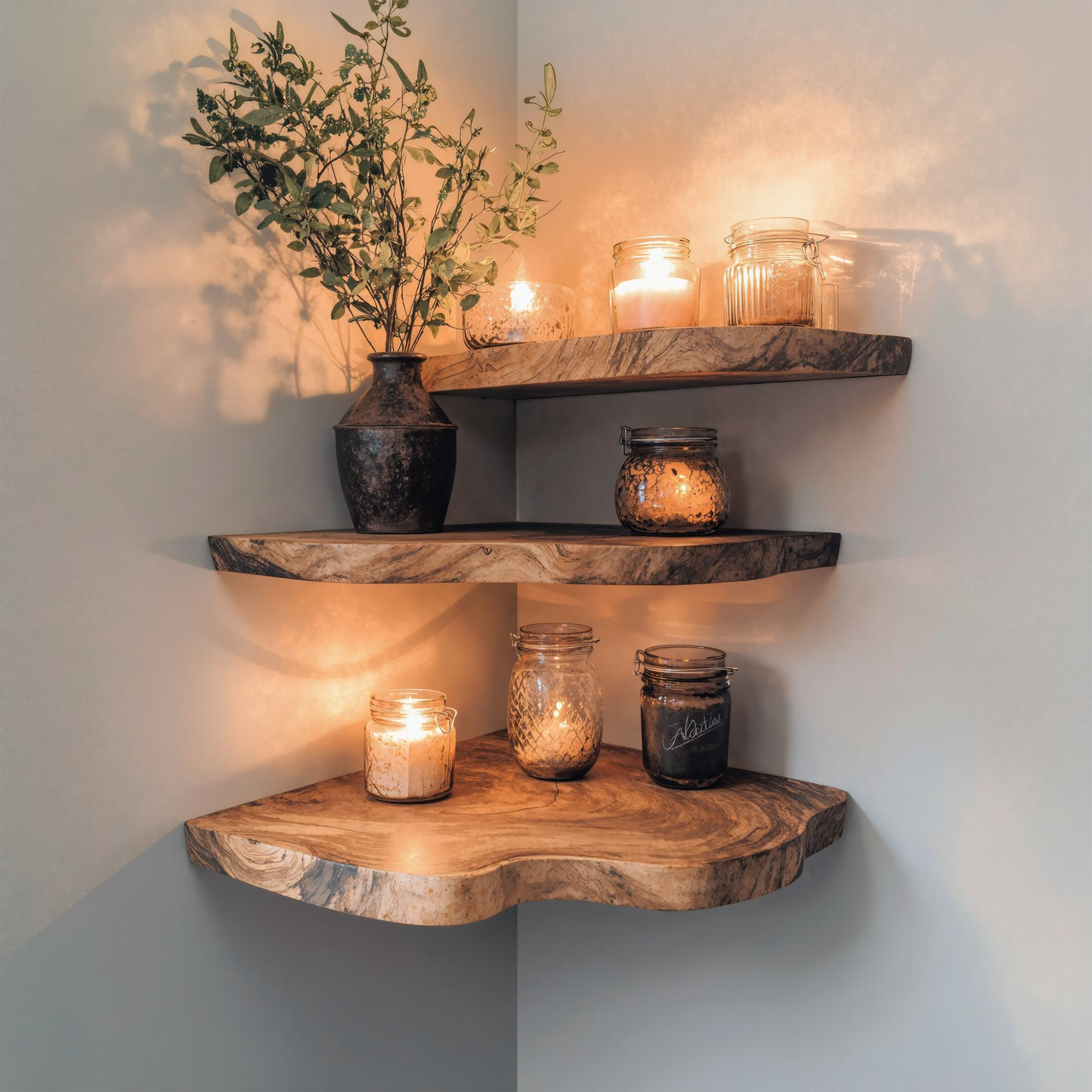 Walnut Wood Shelving Unit Corner Floating Shelf SINLCN007 0