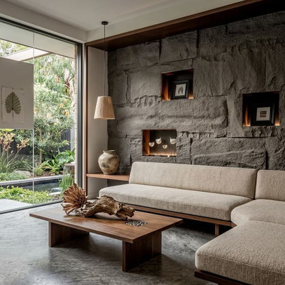 Elara Haus Tectonic Basalt – Architectural Deep-Relief Raw Stone Wall Panel
