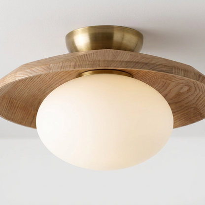 Elara Haus Wood & Opal Glass Flush Mount Ceiling Light