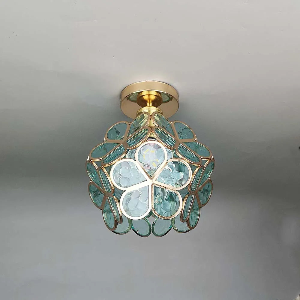 Elegant Flower Ceiling Fixture Gold Finish Shadow Cast