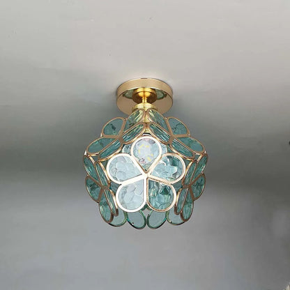 Elegant Flower Ceiling Fixture Gold Finish Shadow Cast