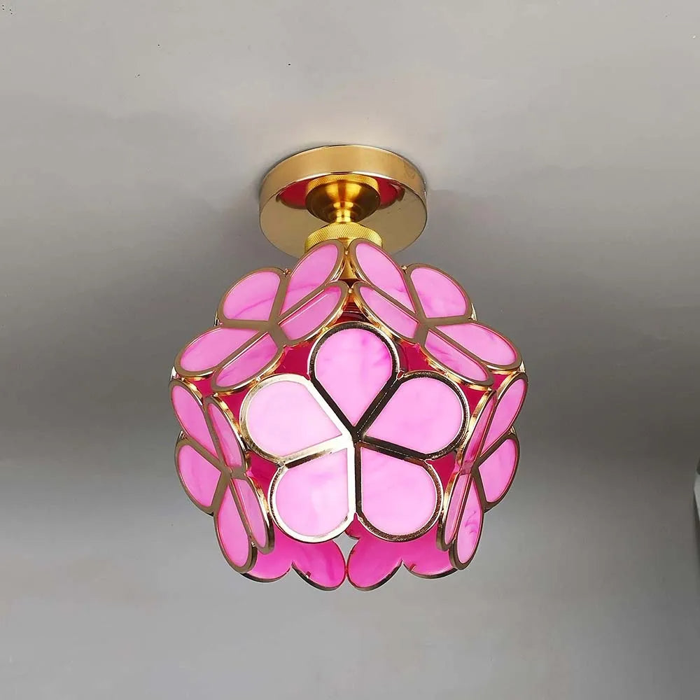 Elegant Flower Ceiling Fixture Gold Finish Shadow Cast