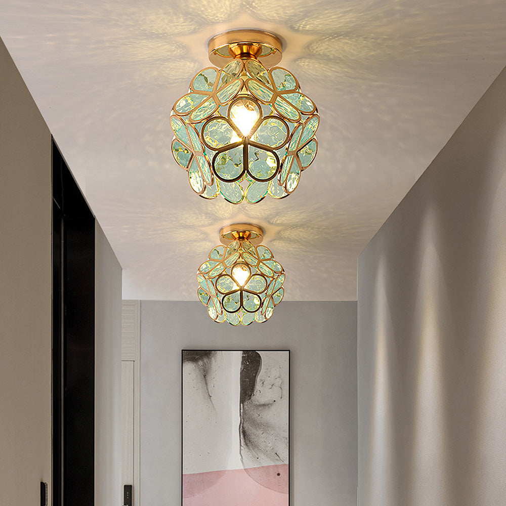 Elegant Flower Ceiling Fixture Gold Finish Shadow Cast